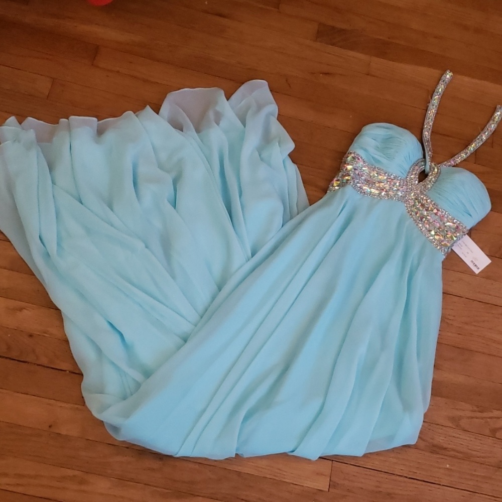 NWT Sky blue jeweled prom or homecoming dress 0
